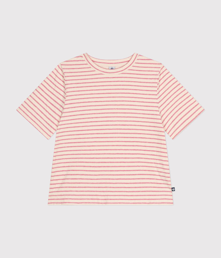 Camiseta Boxy de t&uacute;bico para mujer crudo/rosa