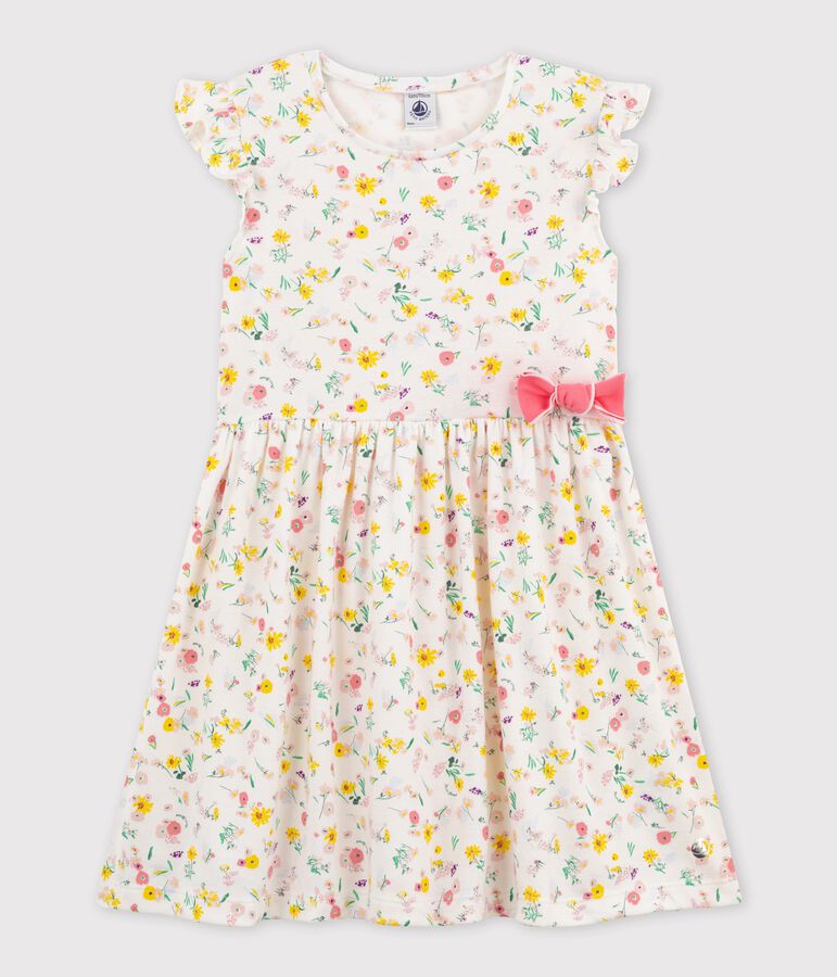 Vestido de manga corta de algod&oacute;n de ni&ntilde;a blanco/multicolor