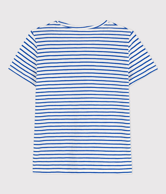 La camiseta RECTA de algodón con cuello redondo para mujer blanco MARSHMALLOW/azul PERSE