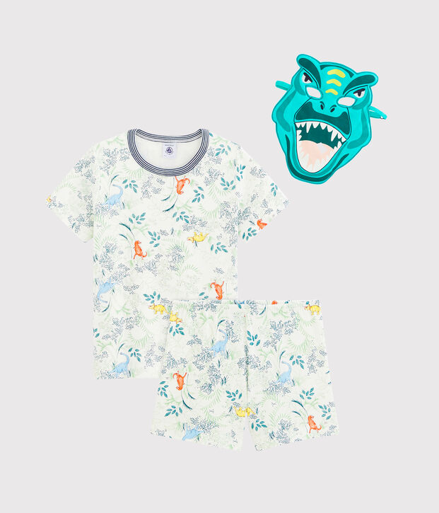 Pijama corto de punto para ni&ntilde;o con m&aacute;scara blanco/multicolor