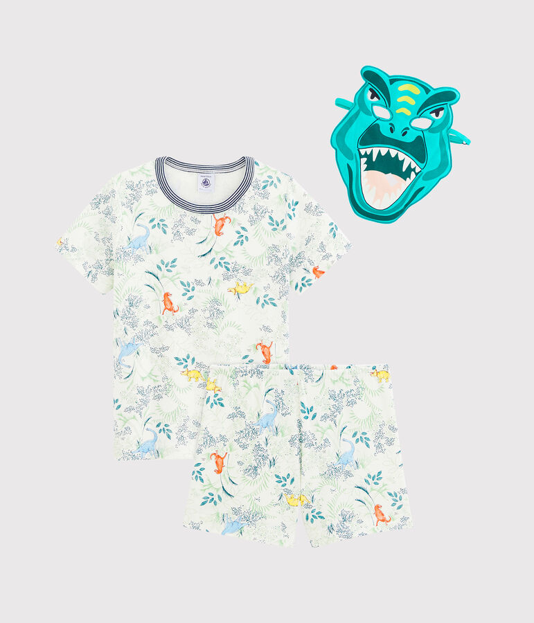 Pijama corto de punto para ni&ntilde;o con m&aacute;scara blanco MARSHMALLOW/blanco MULTICO