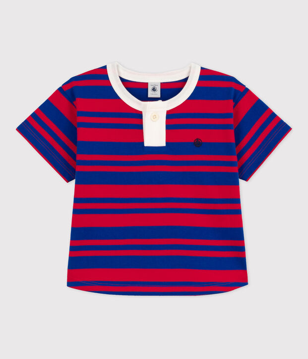Camiseta de algod&oacute;n a rayas para ni&ntilde;a azul/rojo