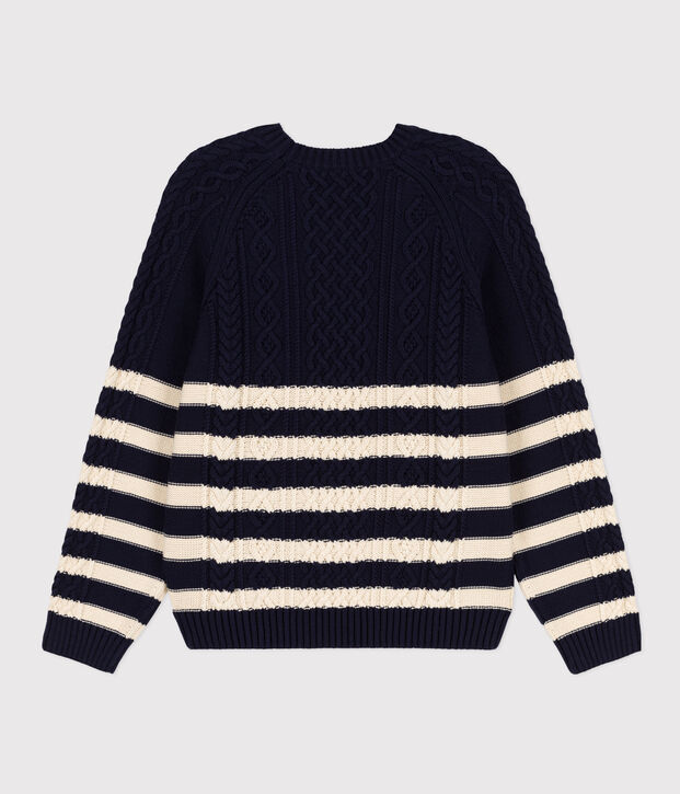 Jersey irland&eacute;s de algod&oacute;n a rayas para mujer azul/crudo