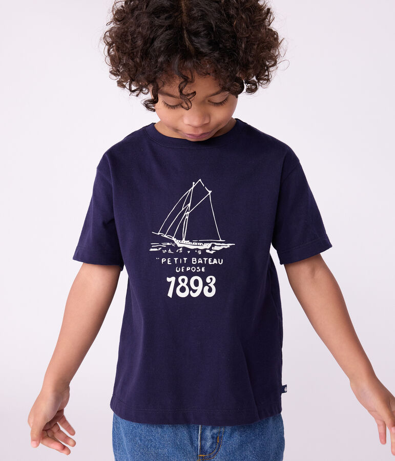 Camiseta infantil estampada de manga corta azul