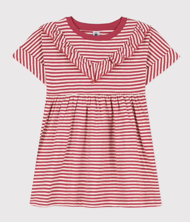 Vestido de punto flameado a rayas para ni&ntilde;a rosa/crudo