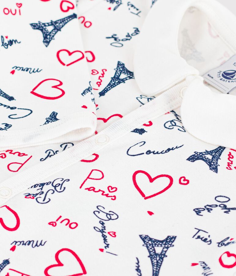 Pijama sin pies de algod&oacute;n con estampado de Par&iacute;s para beb&eacute; blanco/multicolor