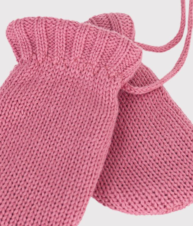 Manoplas de beb&eacute; de punto liso con forro polar. rosa