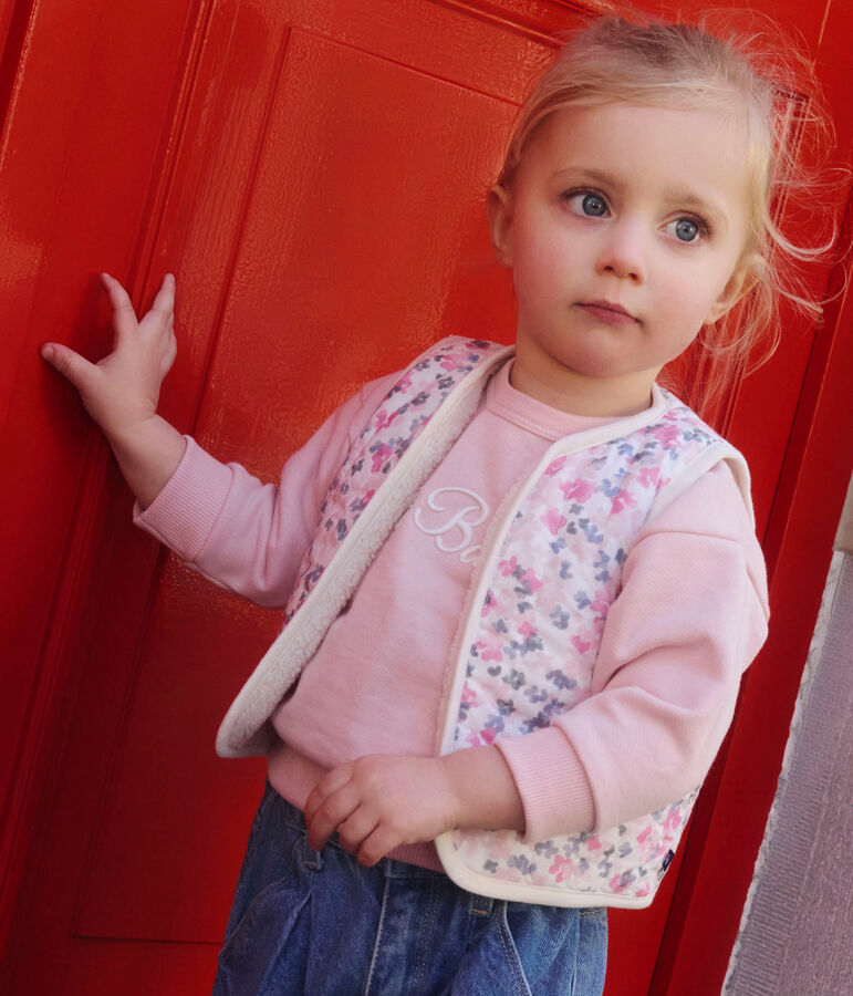 Chaleco estampado de popelina de algod&oacute;n y borreguito para beb&eacute; crudo/multicolor