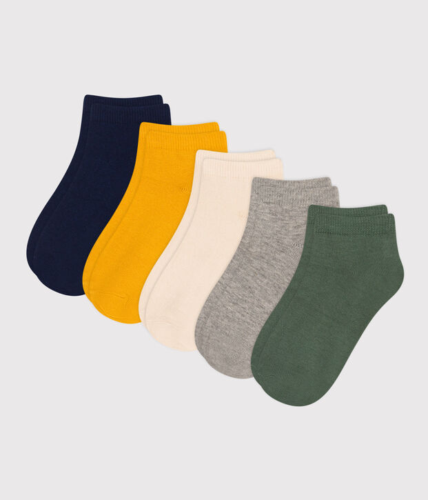 5 pares de calcetines infantiles lisos de algod&oacute;n multicolor