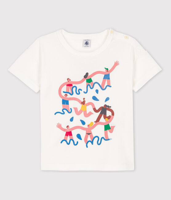 Camiseta de niño Petit Bateau x Water Family blanco MARSHMALLOW
