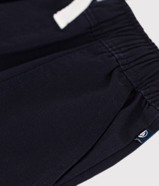 Pantalón corto infantil de sarga de algodón y lino azul SMOKING