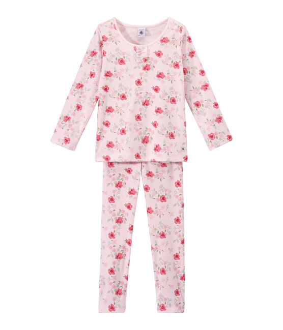 Pijama con flores estampadas para niña rosa VIENNE/blanco MULTICO