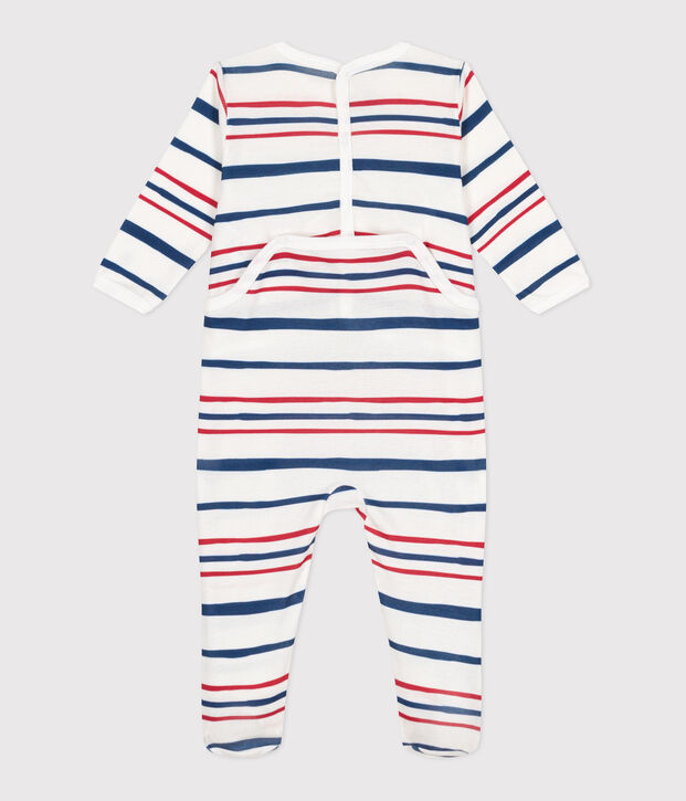 Pijama de algod&oacute;n a rayas con abertura trasera para beb&eacute; blanco/azul/multicolor