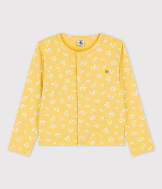 Cárdigan estampado de algodón de niña amarillo ORGE/blanco MARSHMALLOW