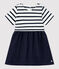 Vestido bimaterial de gasa de algodón y jersey grueso ecológico para bebé blanco MARSHMALLOW/azul SMOKING