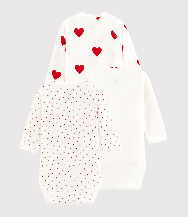 Lote de bodis cruzados de manga larga para beb&eacute; (unisex) en algod&oacute;n con estampado de corazones multicolor