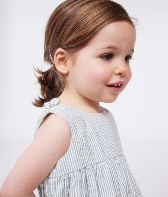 Vestido sin mangas de algodón a rayas para bebé blanco MARSHMALLOW/azul BRUT