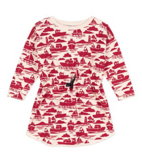 Vestido estampado de muletón de manga larga para niña rojo AVALANCHE/ ROUGE