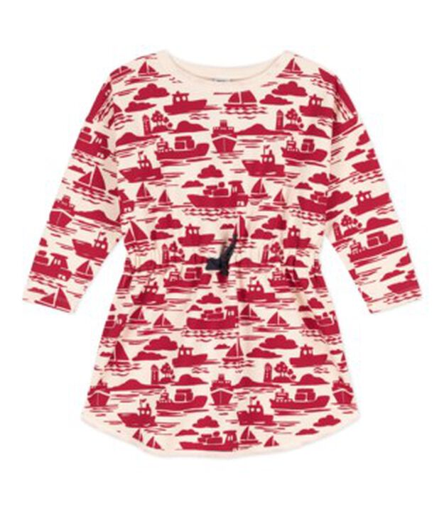 Vestido estampado de mulet&oacute;n de manga larga para ni&ntilde;a crudo/rojo