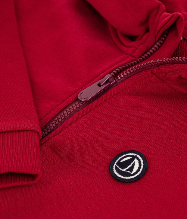 Sudadera infantil de algod&oacute;n liso con cremallera rojo