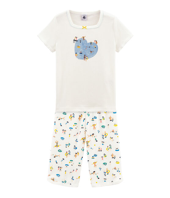 Pijama corto de punto para niña blanco MARSHMALLOW/ MULTICO CN