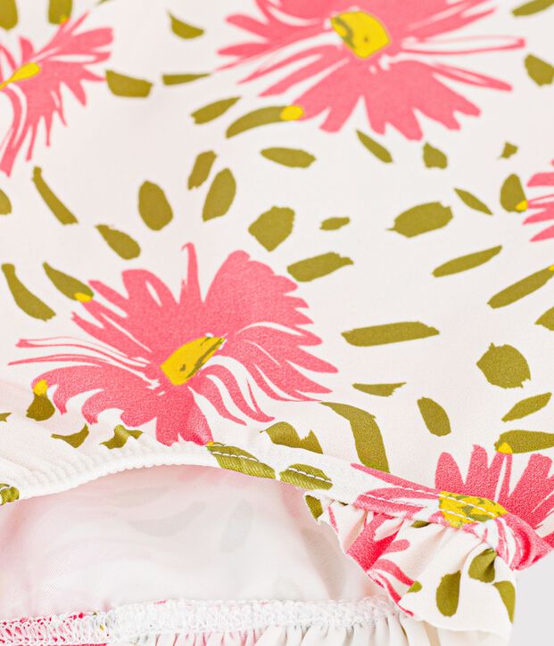 Ba&ntilde;ador con volantes y estampado de flores para beb&eacute; blanco/multicolor