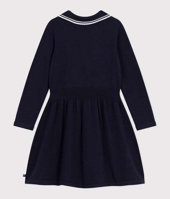 Vestido infantil de manga larga de algodón azul SMOKING