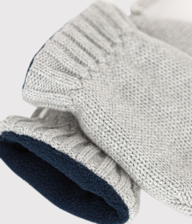Manoplas lisas de punto tricotado con forro polar para beb&eacute; gris