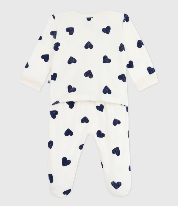 Pijama de algod&oacute;n con estampado de coraz&oacute;n y abertura sin botones de presi&oacute;n para beb&eacute; azul/azul