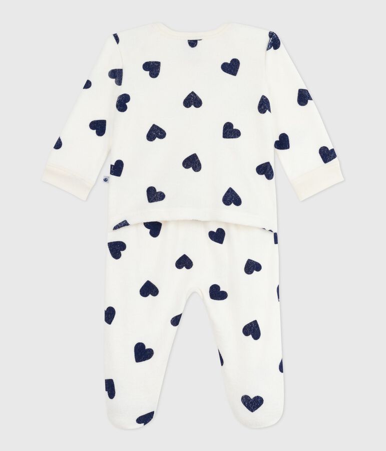 Pijama de algod&oacute;n con estampado de coraz&oacute;n y abertura sin botones de presi&oacute;n para beb&eacute; azul MILK/ SOIR