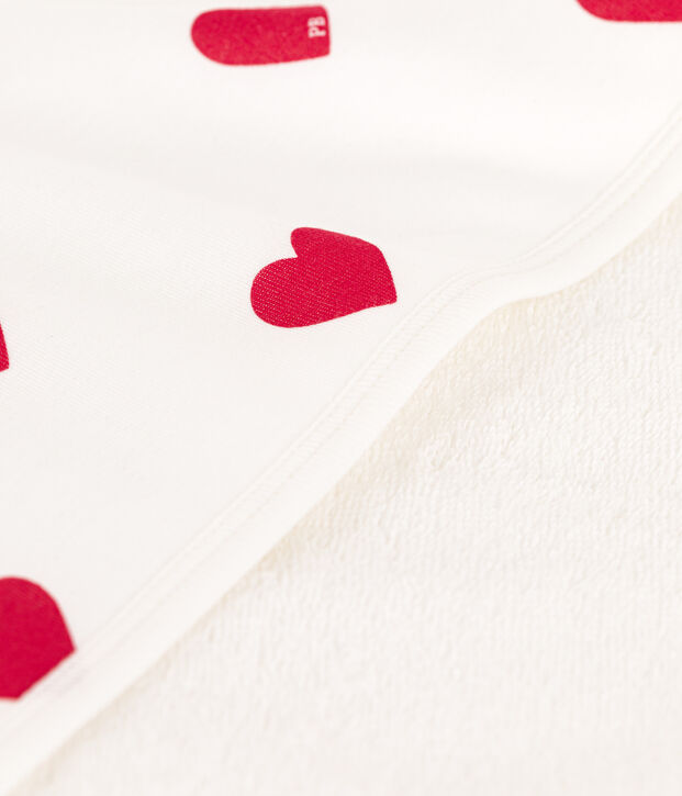 Capa de ba&ntilde;o de algod&oacute;n con corazones blanco/rojo