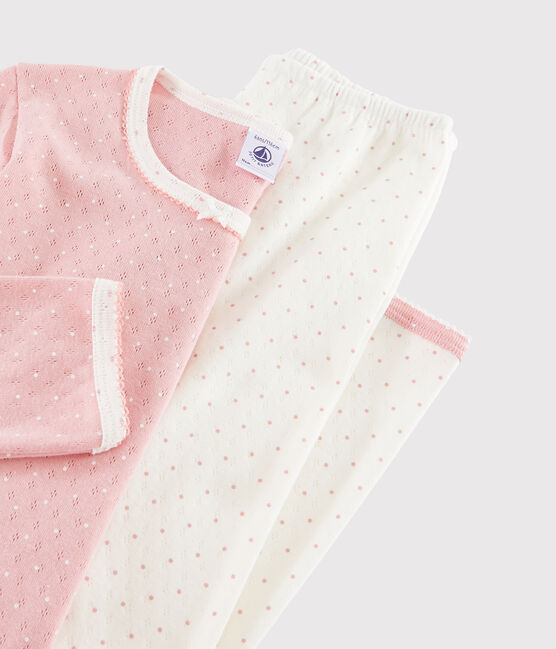 Pijama rosa con lunares de niña de punto calado blanco MARSHMALLOW/rosa CHARME