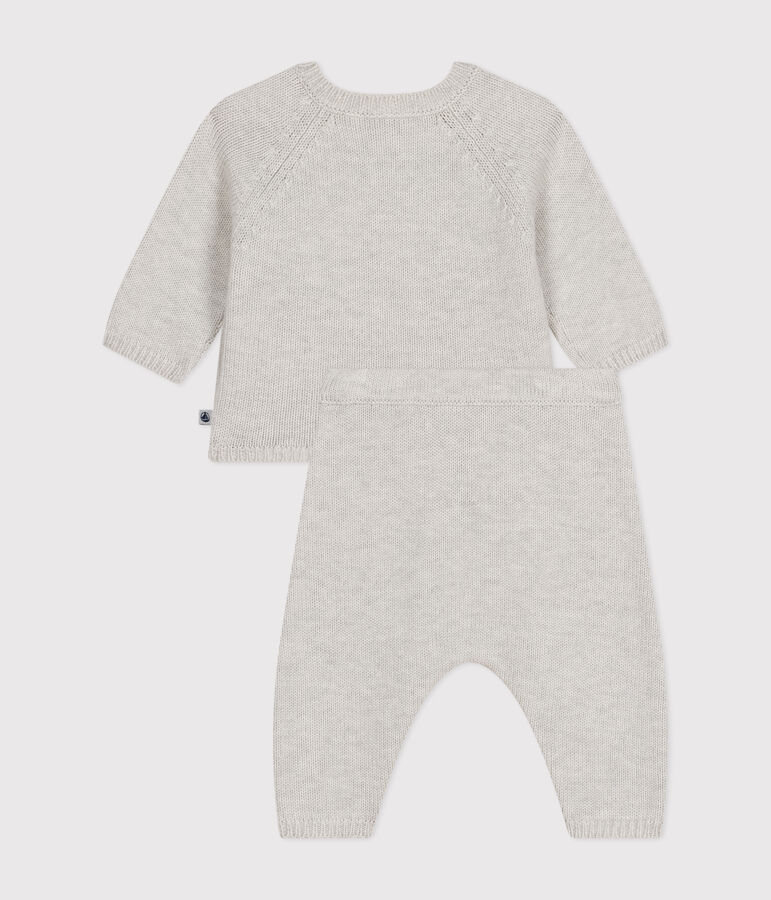 Conjunto de 2 prendas de punto tricotado de lana y algod&oacute;n para beb&eacute; beige