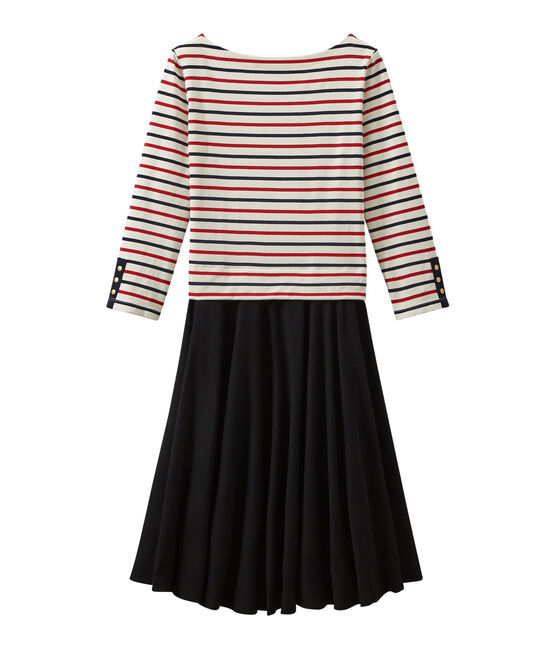 Vestido de mujer trampantojo tricolor beige COQUILLE/azul SMOKING/ TERKUIT