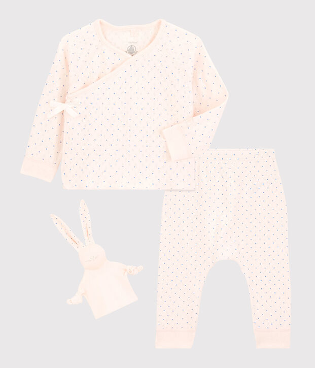 Conjunto de 3 prendas rosas de beb&eacute; ni&ntilde;a de algod&oacute;n ecol&oacute;gico rosa/azul