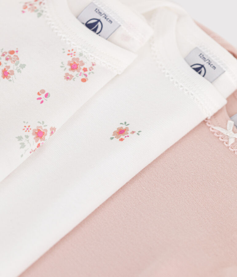 Juego de 3 bodis de algod&oacute;n de manga larga con flores para beb&eacute; multicolor