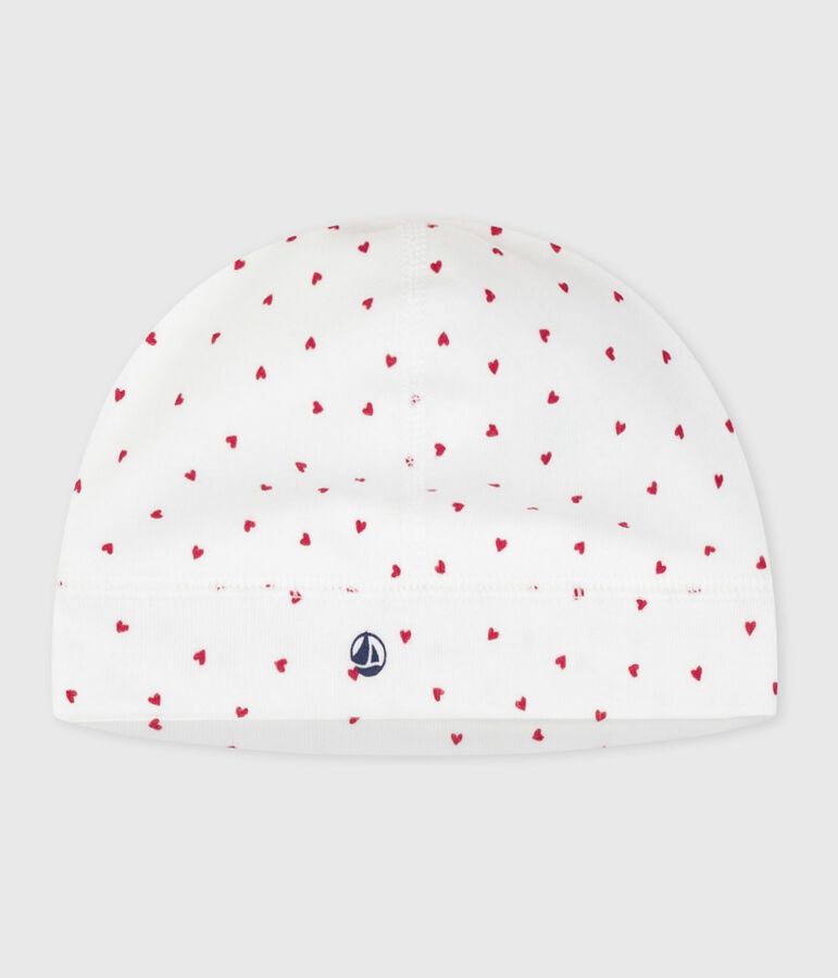 Gorro de algod&oacute;n con estampado de corazones para reci&eacute;n nacido blanco MARSHMALLOW/rojo TERKUIT