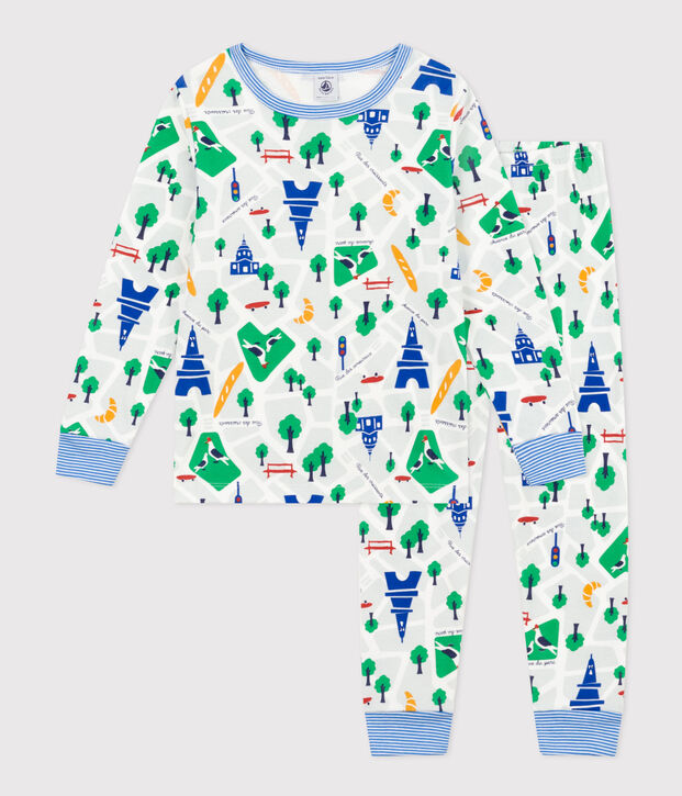 Pijama infantil de algod&oacute;n con estampado de Par&iacute;s blanco/multicolor