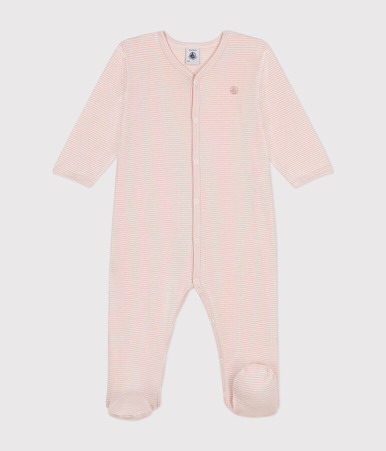 Pijama de algod&oacute;n para beb&eacute; rosa/blanco