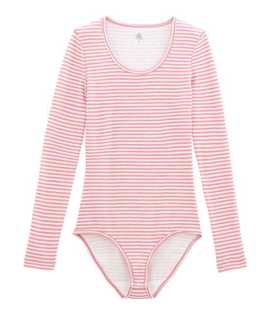 Body de algodón y lana para mujer rosa CHEEK/blanco MARSHMALLOW