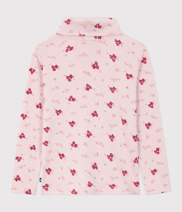 Camiseta infantil de cuello alto de algod&oacute;n estampado rosa/multicolor