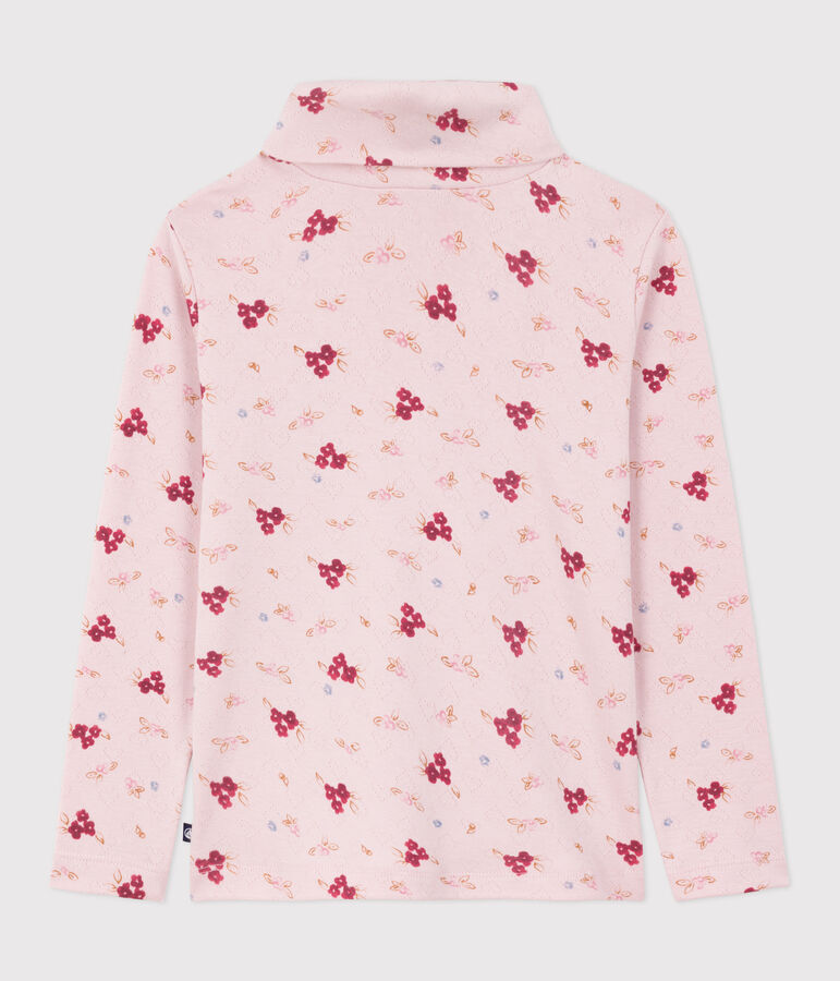 Camiseta infantil de cuello alto de algod&oacute;n estampado rosa/multicolor
