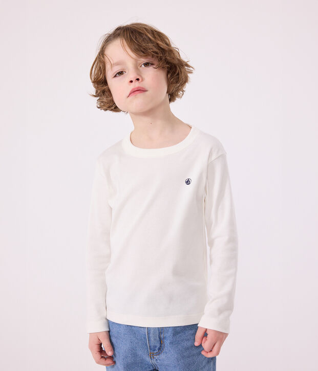 Camiseta de manga larga de punto para ni&ntilde;o/a blanco