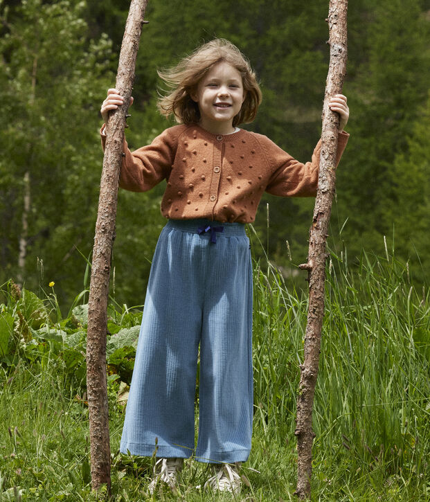 Pantal&oacute;n ancho de terciopelo fino de ni&ntilde;a azul