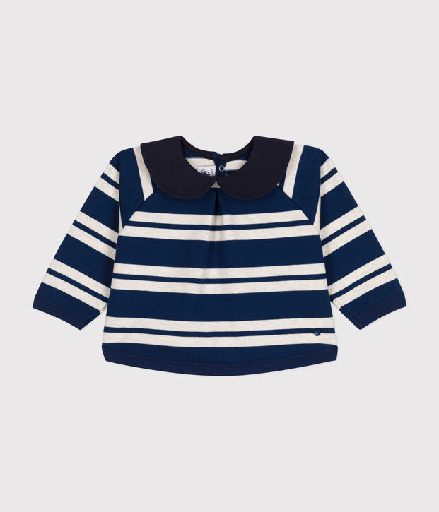 Sudadera de punto grueso para beb&eacute; azul/beige