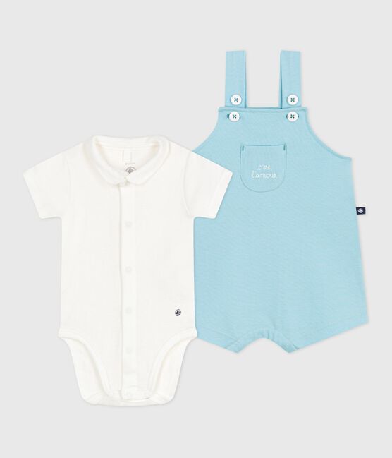 Conjunto de peto y body de algodón para recién nacido azul AQUATIC