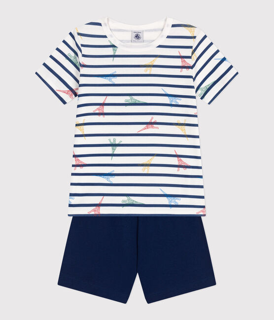 Pijama infantil corto de algodón con estampado de París azul MEDIEVAL/blanco MULTICO