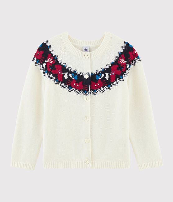 Cárdigan de lana y algodón para niña blanco MARSHMALLOW/blanco MULTICO