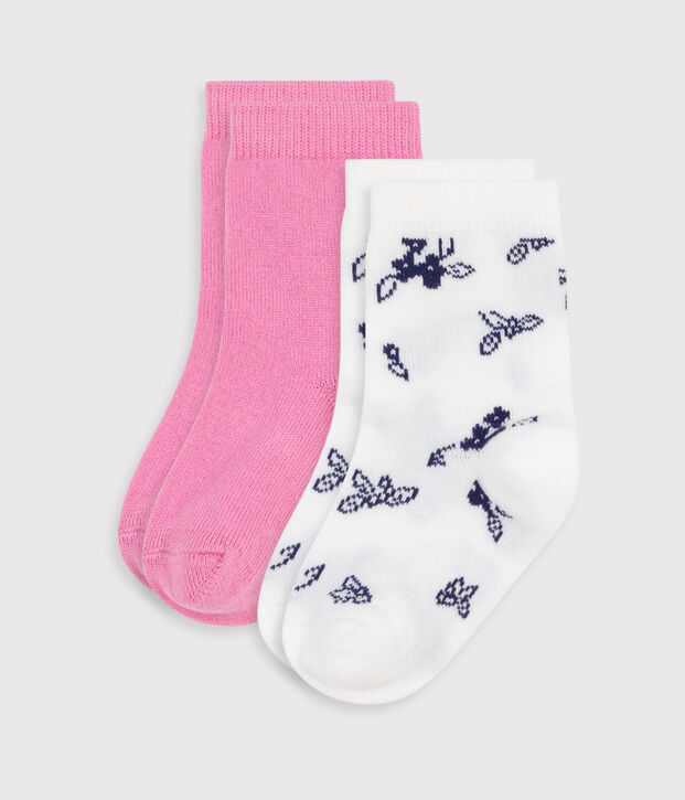 2 pares de calcetines de algod&oacute;n con estampado de flores para beb&eacute; multicolor
