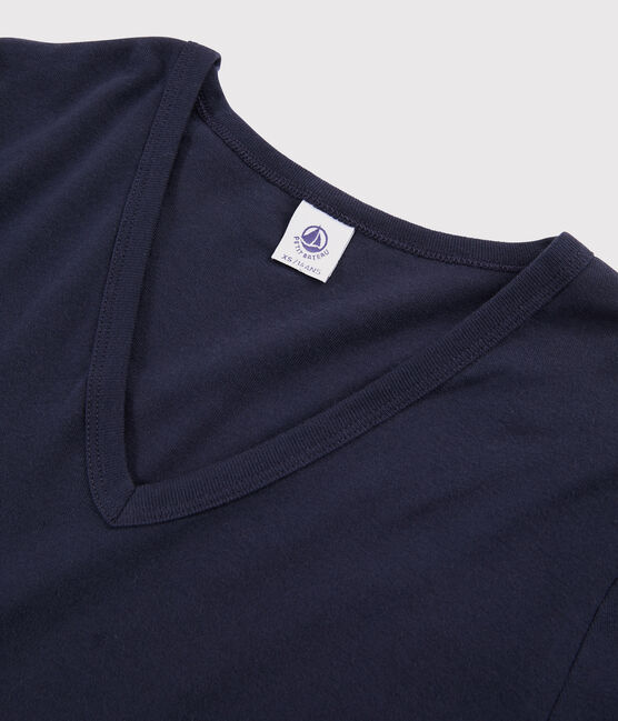 Camiseta de cuello de pico emblemática de algodón de mujer azul SMOKING